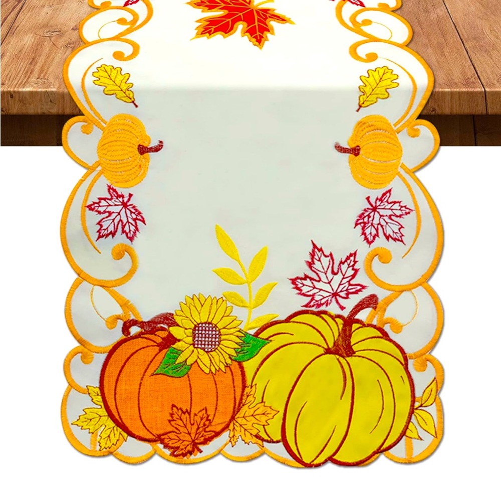 “Hello Fall” Embroidered Autumn Table Runner 13x69inch